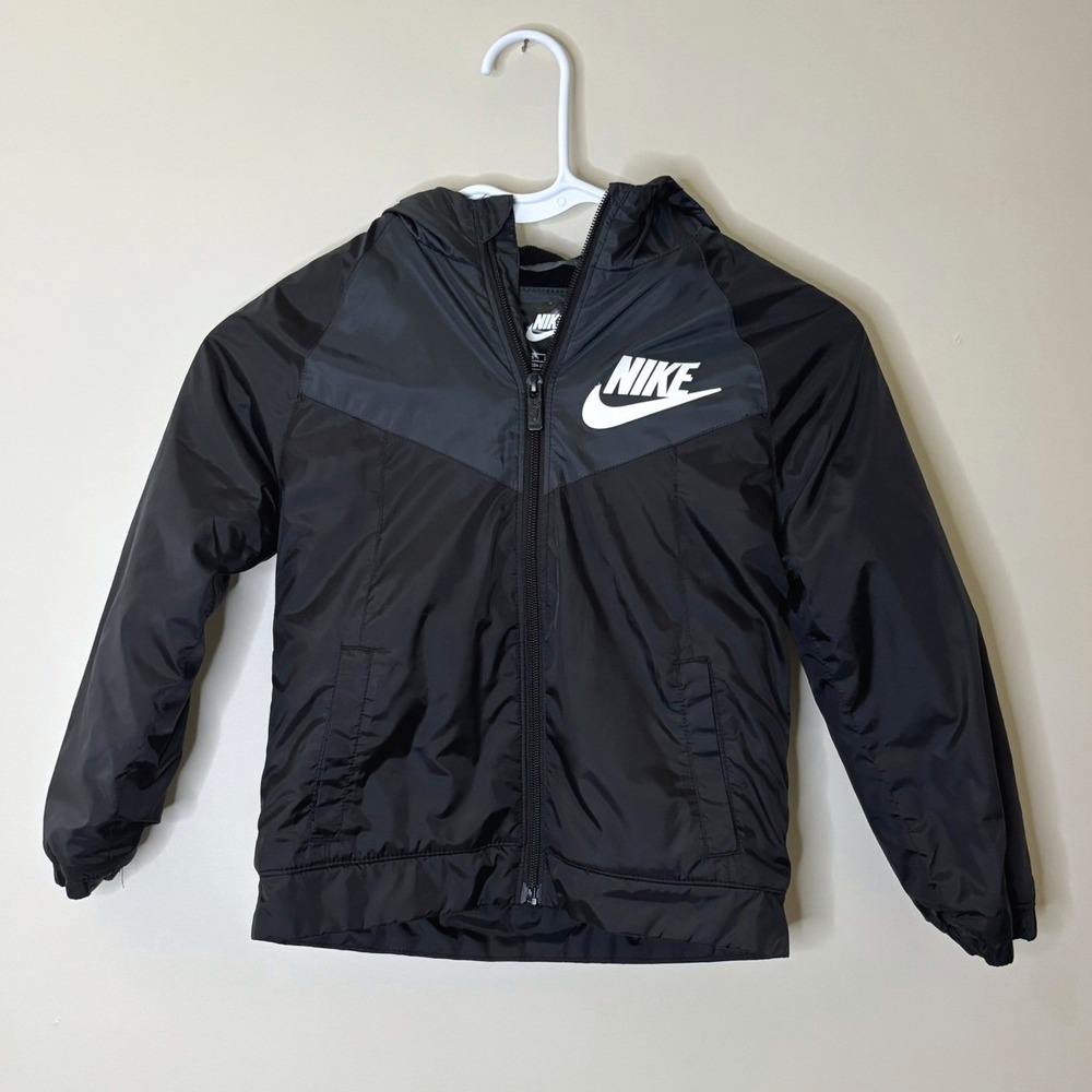 Nike Kids Windrunner Fleece Lined Hooded Jacket Black Size 5 4-5 YRS
